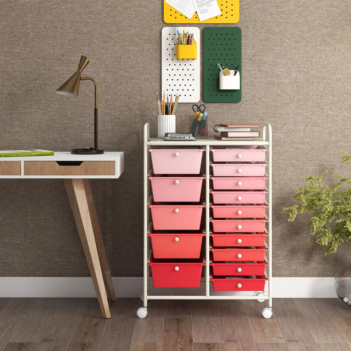Costway 15 Drawer Rolling Storage Cart Tools Scrapbook Paper Office School Organizer White