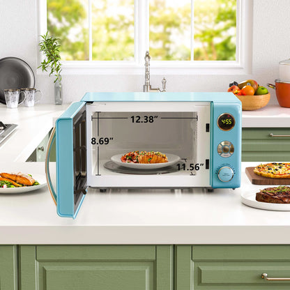 Galanz 0.7 Cu ft Retro Countertop Microwave Oven, 700 Watts, Blue, New