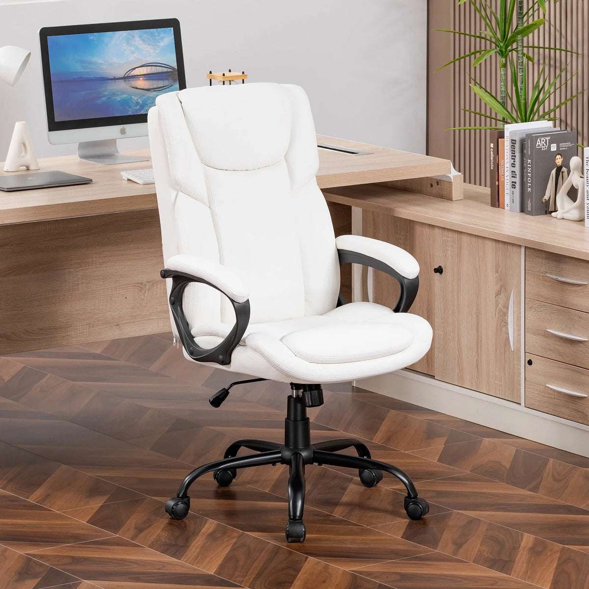 Mainstays Executive Ergonomic High Back Leather Home Office Desk Chair, Black