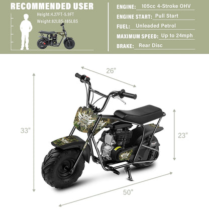 Oryxearth Mini Bike for Kids Motorcycle, Mini motorcycle for kids, Set of Four, 105CC 4-Stroke Ride on Toys, Camo