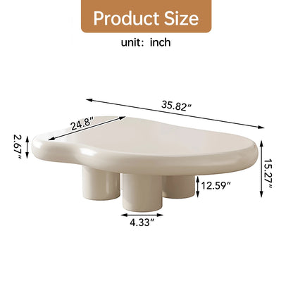 Guyii Cream White Coffee Table with 4 Legs, Irregular Side Table, Modern Wood Tea Table for Living Room, Apartment, Office