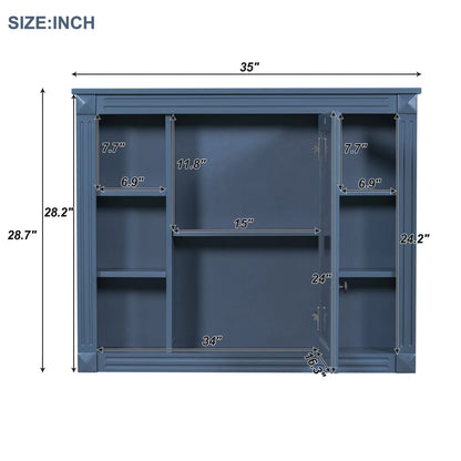 36'' Bathroom Vanity Set, Undermount Bathroom Cabinet and Mirror Cabinet, Ceramic Sink Top, Storage Cabinet with 2 Soft Closing Doors and 2 Drawers, Vanity Cabinet Set, Suit for 4'' Faucet, Gray