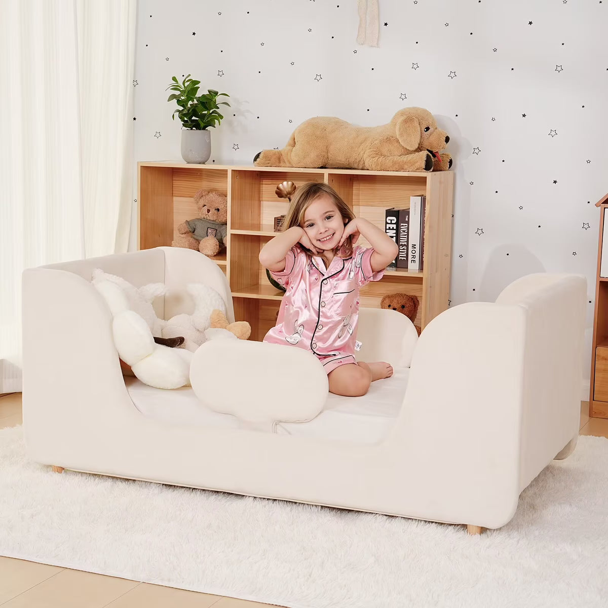 Lilypelle Toddler Bed Frame, Toddler Floor Bed with Removable Guard Rails, Small Bed for Boys and Girls, Standard Crib Size Toddler Bed��55.9 x 31.5 x 23.2 in��Beige