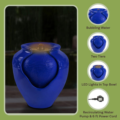 Pure Garden Jar Water Fountain �?Indoor or Outdoor Water Feature with Electric Pump and LED Lights by Pure Garden (Cobalt Blue)