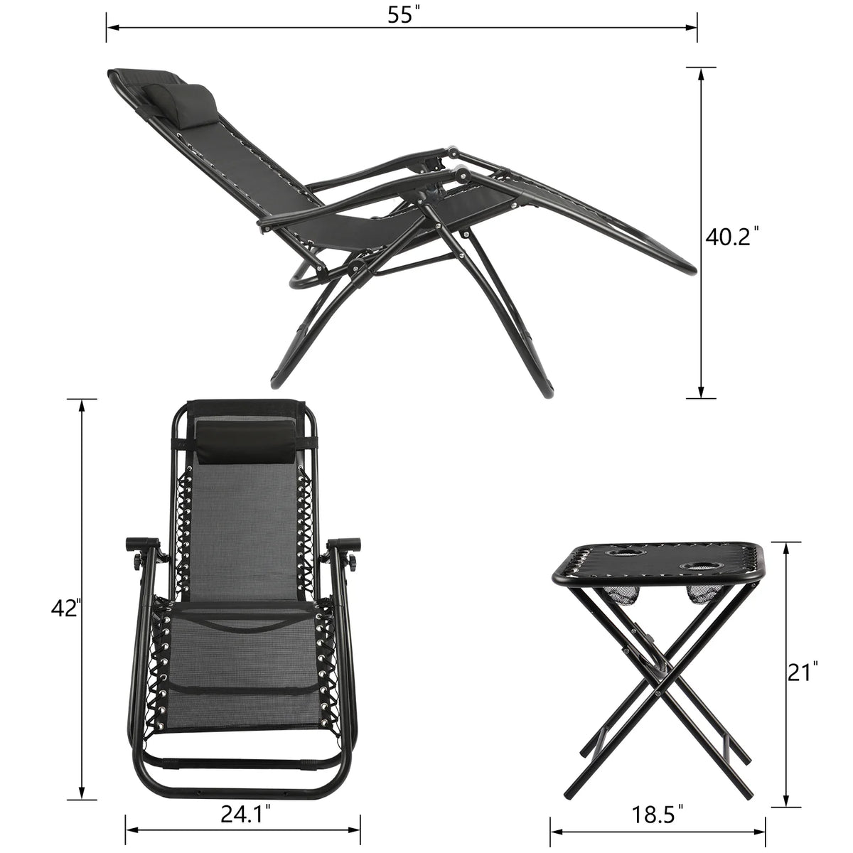 Vineego 3 Pieces Zero Gravity Chair Patio Foldable Chaise Lounge Chairs 2 Beach Chairs and Table with Cup Holders,Beige