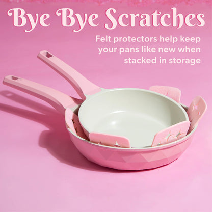 Paris Hilton 10-Piece Ceramic Nonstick Cast Aluminum Cookware Set, Clean Ceramic? Coating, Faceted Pink Design