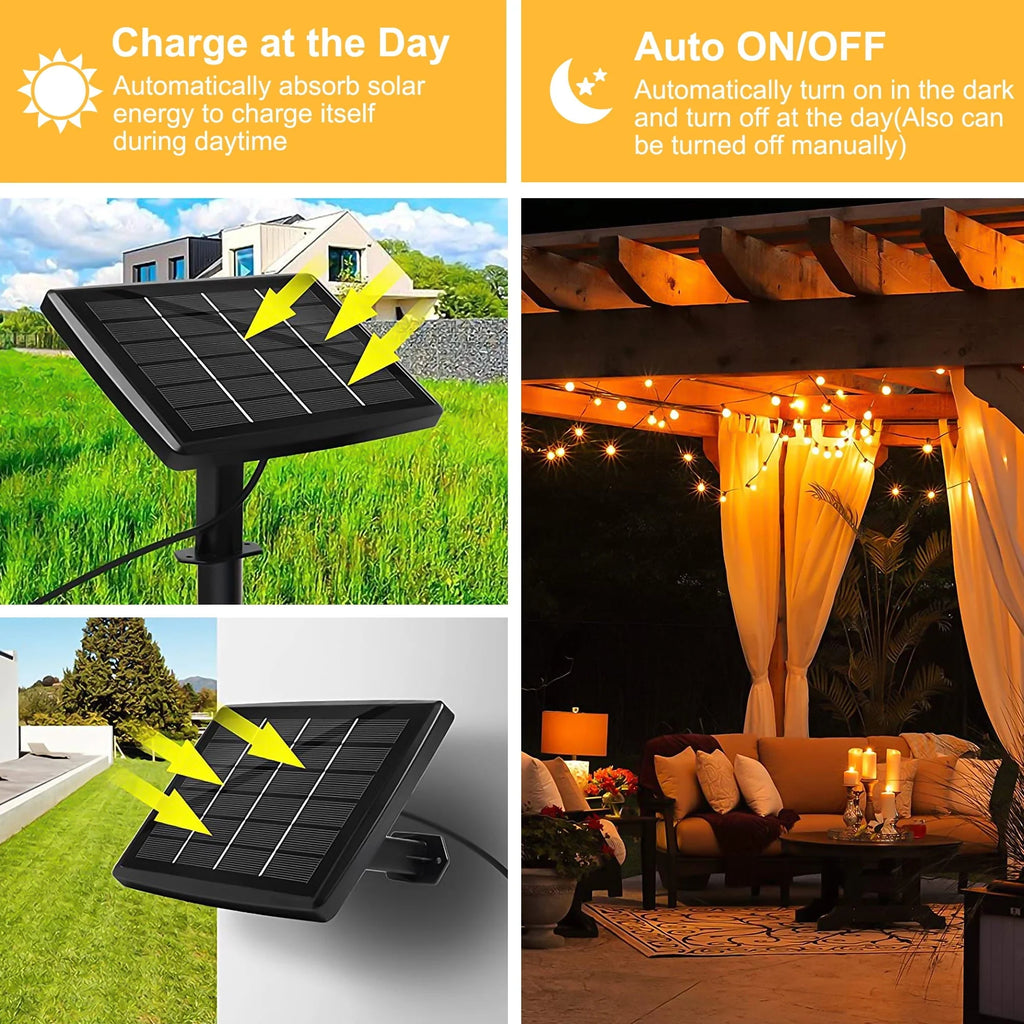 Solar Outdoor String Lights - 50FT Waterproof Patio Lights with 25 Dimmable Hanging Lights Globe G40 Bulbs, Shatterproof LED Christmas Lights for Outside Decor Party Wedding Porch Backyard
