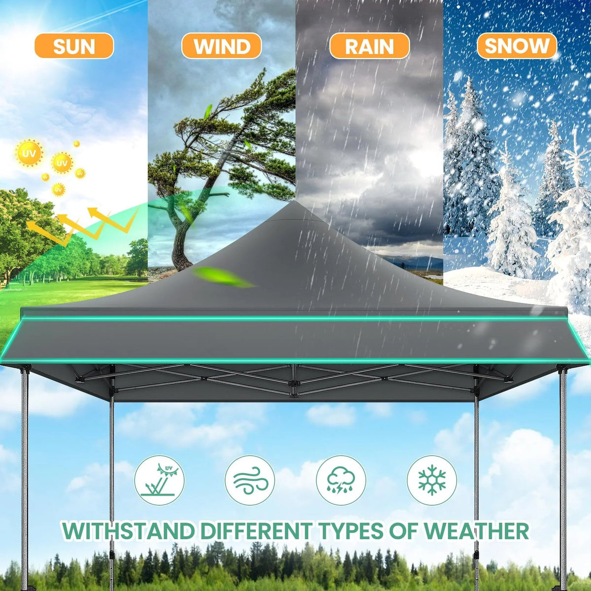 COBIZI 10x20 Pop Up Canopy Heavy Duty Party Tent with Removable Awning and Sidewalls,Easy Up Outdoor Wedding Canopy,Gazebo All Season Windproof&Waterproof with Roller Bag UPF 50+,Black