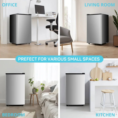 Sybels 3.2 Cu.Ft Mini Fridge with Freezer, Compact Single Door, Adjustable Thermostat & Low Noise, Perfect for Bedroom, Dorm, Office, Black