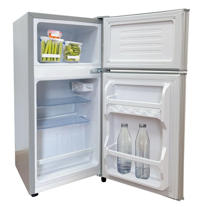 Oylus Double Door Mini Fridge with Freezer for Bedroom Office or Dorm with Adjustable Remove Glass Shelves Compact Refrigerator, 3.9 cu ft
