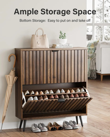 Smart FENDEE Shoe Cabinet with 2 Flip Drawers Freestanding 24 Pair Shoe Storage Cabinet for Entryway