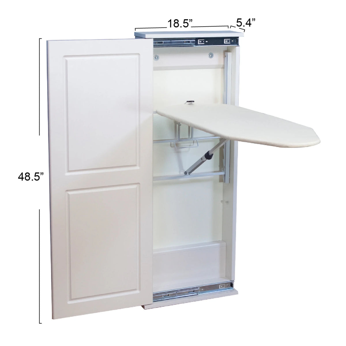 Household Essentials Iron a??n Fold Wall Ironing Board Cabinet, Built-In Ironing Board, Sturdy MDF, Melamine Cabinet, 7 Height Settings, Mounts Securely to Wall, Includes Pad with Cover, White