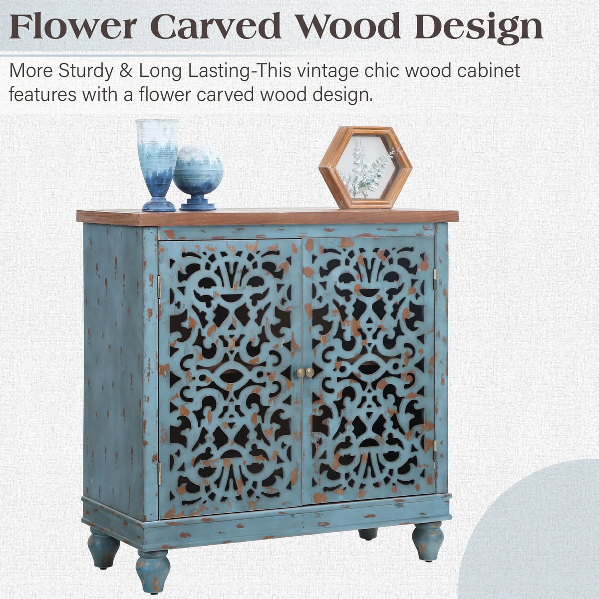 Sophia & William Hollow-Carved Credenzas and Sideboards, Wood Blue, 2 Shelves