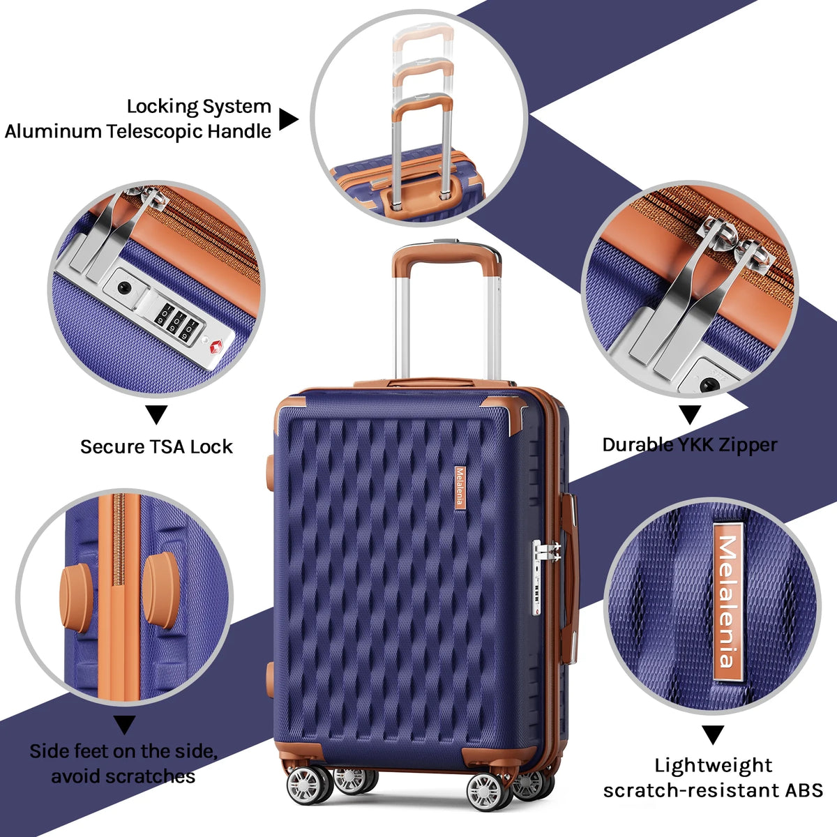 Melalenia - 7 Luggage Sets ABS Hardside Spinner Luggage -With Spinner Wheels and TSA Lock-White