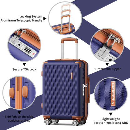 Melalenia - 7 Luggage Sets ABS Hardside Spinner Luggage -With Spinner Wheels and TSA Lock-White