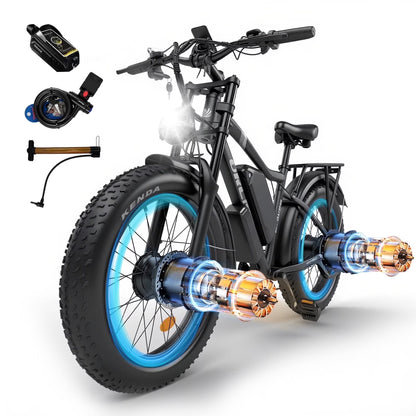 3000W Peak Dual Motor E-Bike, 52V 25AH Battery Elec-tric Bike for Adults, 35MPH Mountain AWD 7-Speed Snow E-Bike with 24" x 4.0 Fat Tire for Mountain Snow Hunting Commuting