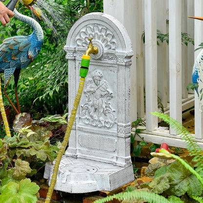 Sungmor Cast Iron Outdoor Water Column with Faucet, Freestanding Floor Farm Yard Decor, Green, 1 Count