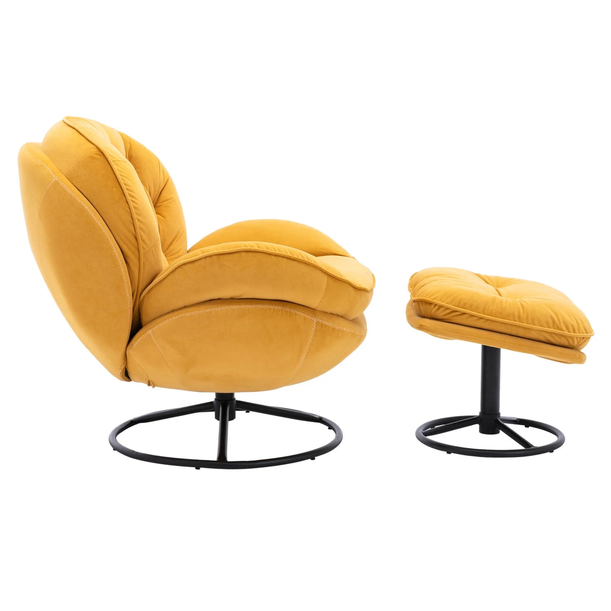 Velvet Swivel Accent Chair with Ottoman Set, Modern Tufted Armchair with Footrest for Living Room Reading TV Chairs for Adults, Comfy Chaise Lounge Chairs with 360 Degree Swiveling for Bedroom, Pink