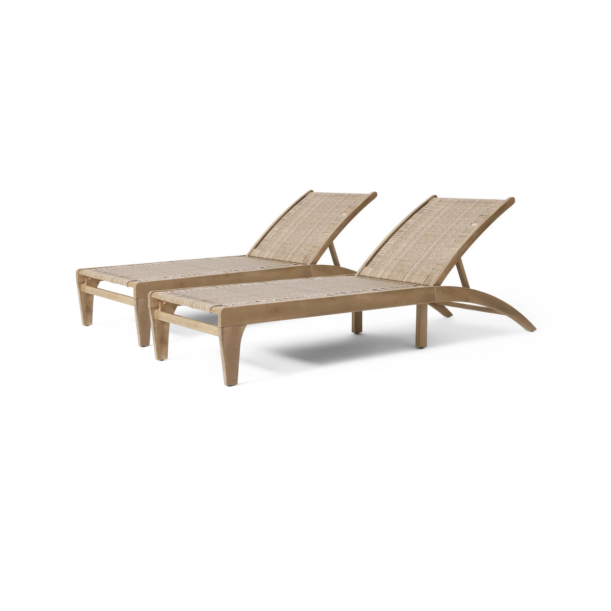 Shane Acacia Wood and Flat Wicker Outdoor Chaise Lounge, Light Brown and Light Multibrown