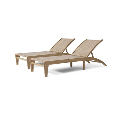 Shane Acacia Wood and Flat Wicker Outdoor Chaise Lounge, Light Brown and Light Multibrown