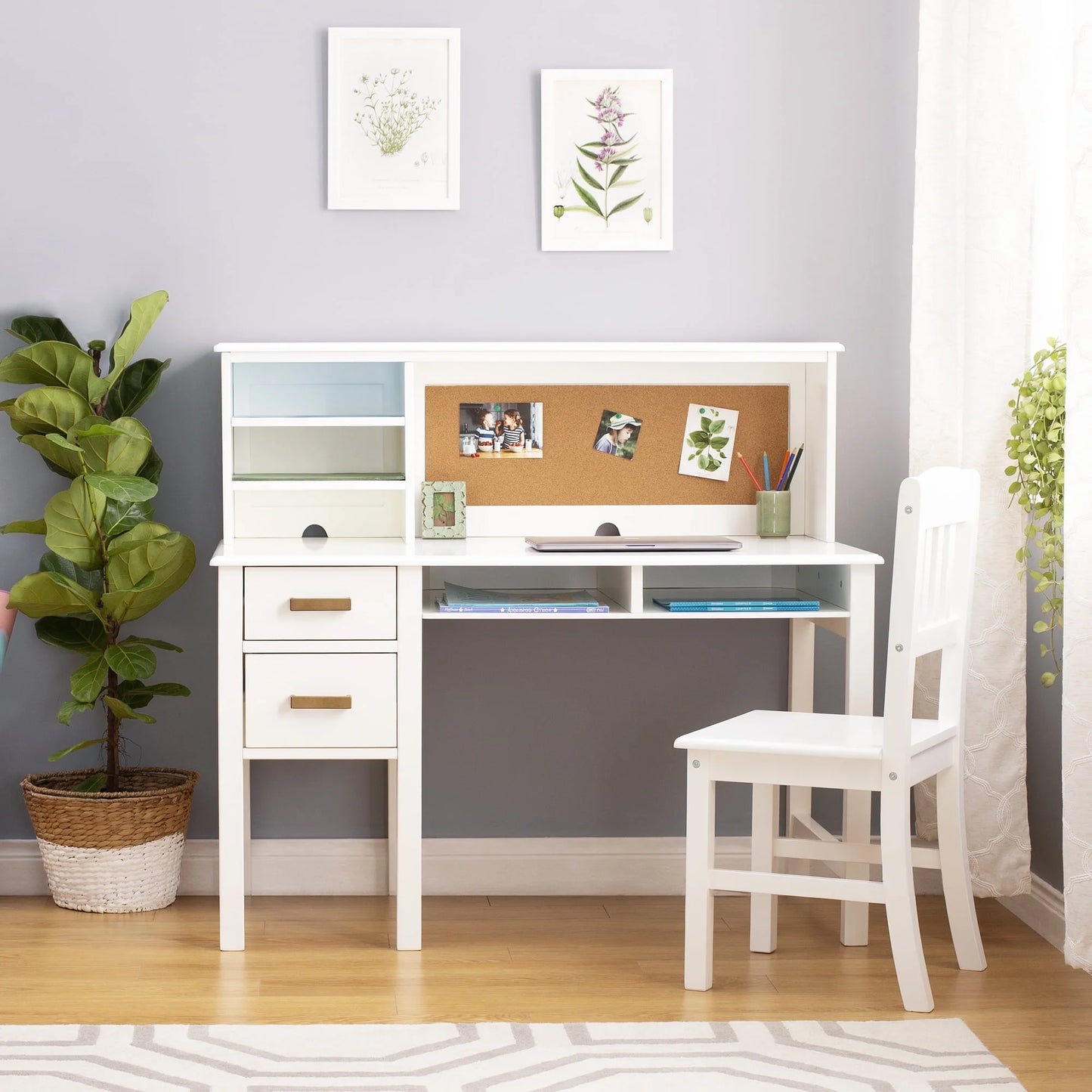 Guidecraft Taiga Kids Desk and Chair Set with Hutch - Navy: Kids Wooden Computer Desk with Storage Drawers and Shelves | Kids Study Table for Bedroom