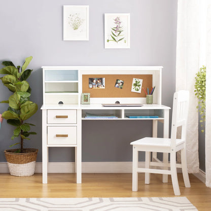 Guidecraft Taiga Kids Desk and Chair Set with Hutch - Navy: Kids Wooden Computer Desk with Storage Drawers and Shelves | Kids Study Table for Bedroom