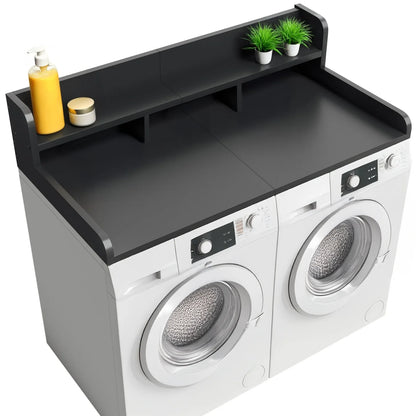 Wood 2-Tier Washer Dryer Countertop with Edge Rails, 54" W x 27.5" D Washer and Dryer Topper for Laundry Room Organization and Storage, Walnut