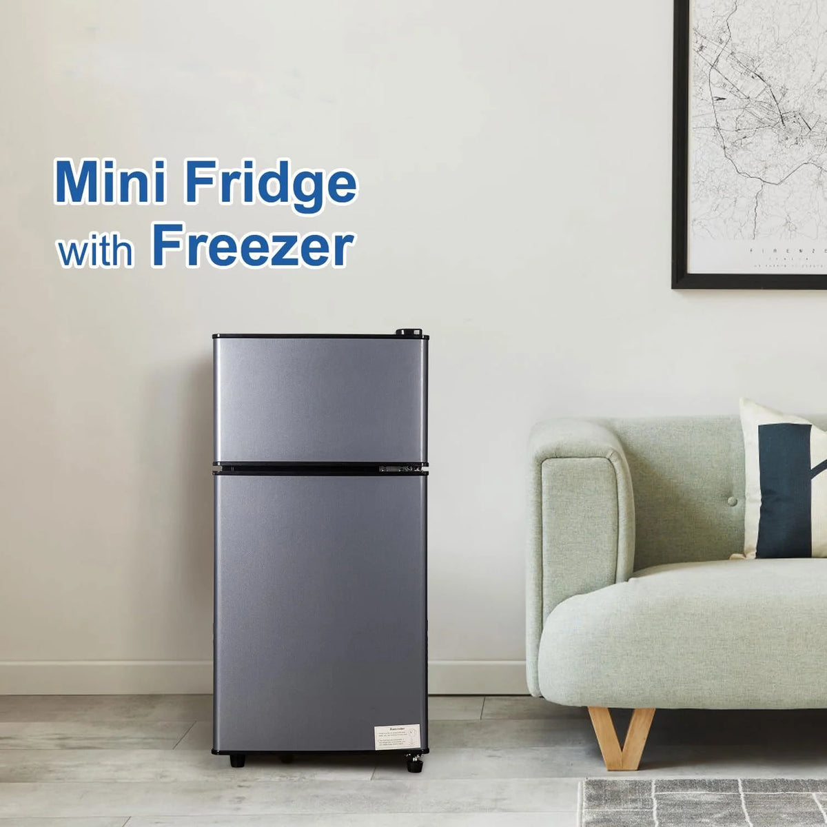 3.5 Cu.Ft Mini Fridge Freezer, 2 Door Small Refrigerator, 7 Level Adjustable Thermostat Freezer Fridge for Living Room, Kitchen and Apartment, Sivelr