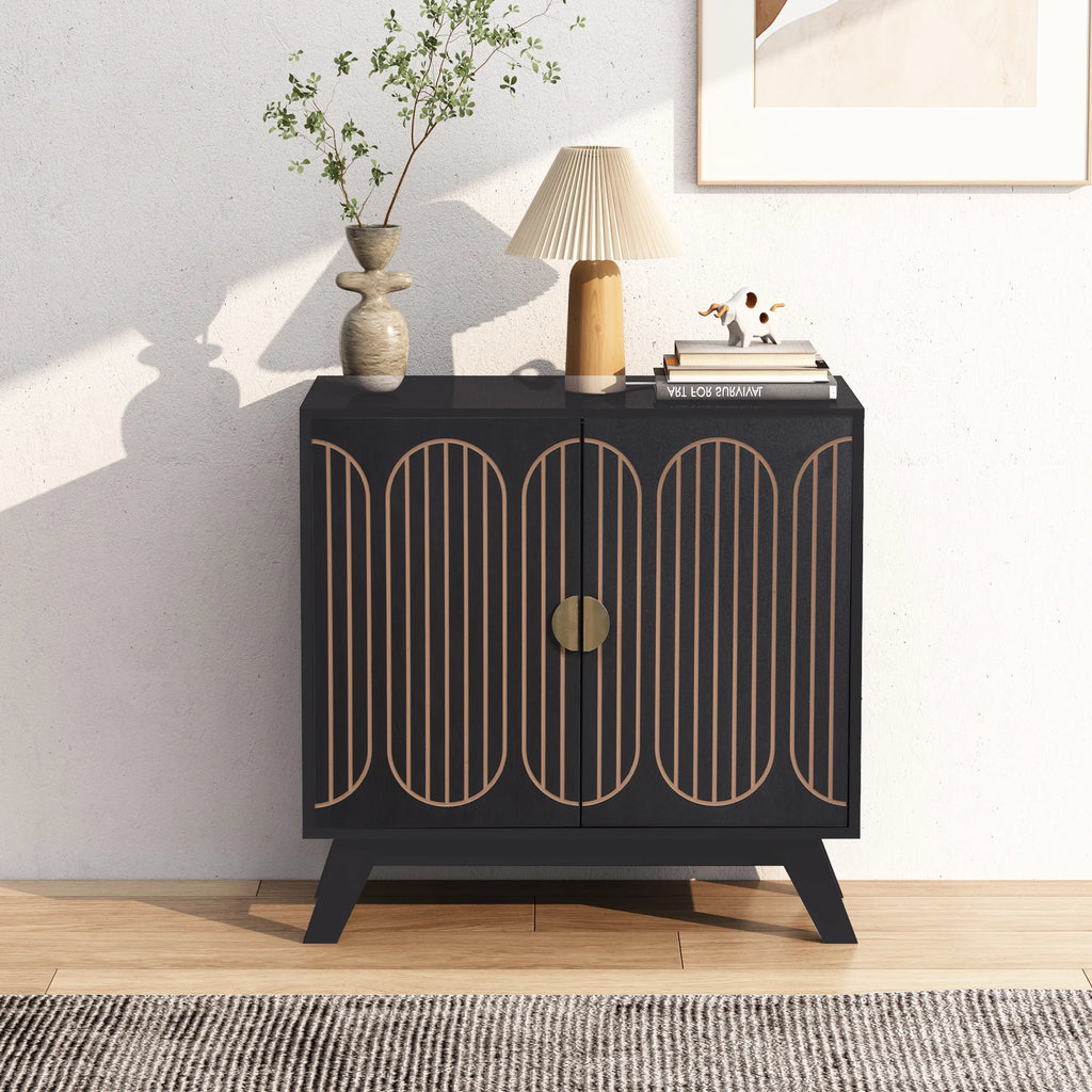LEFHDA 2PCS Buffet Cabinet, Sideboard Cabinet with Storage, Accent Storage Cabinet with Carved Arc Door Design for Kitchen Dining Room, 2 Doors Buffet Cabinet with Adjustable Shelves