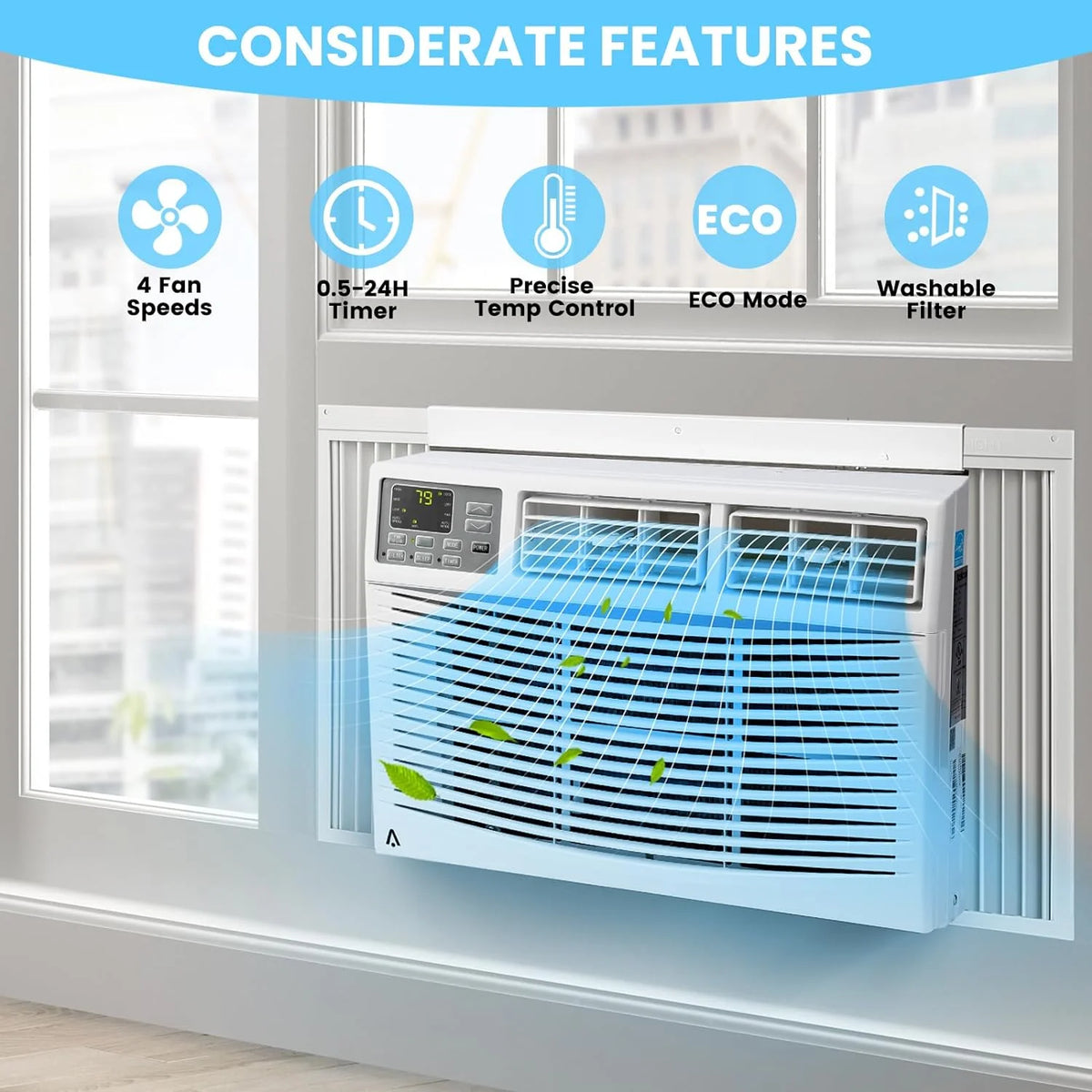 Air Conditioner, 8000 BTU Turbo Fast Cooling AC Unit Remote/App Control, Flexible Window Opening(T Design Install Kit), 24H Timer, Washable Filter,White