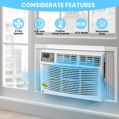 Air Conditioner, 8000 BTU Turbo Fast Cooling AC Unit Remote/App Control, Flexible Window Opening(T Design Install Kit), 24H Timer, Washable Filter,White