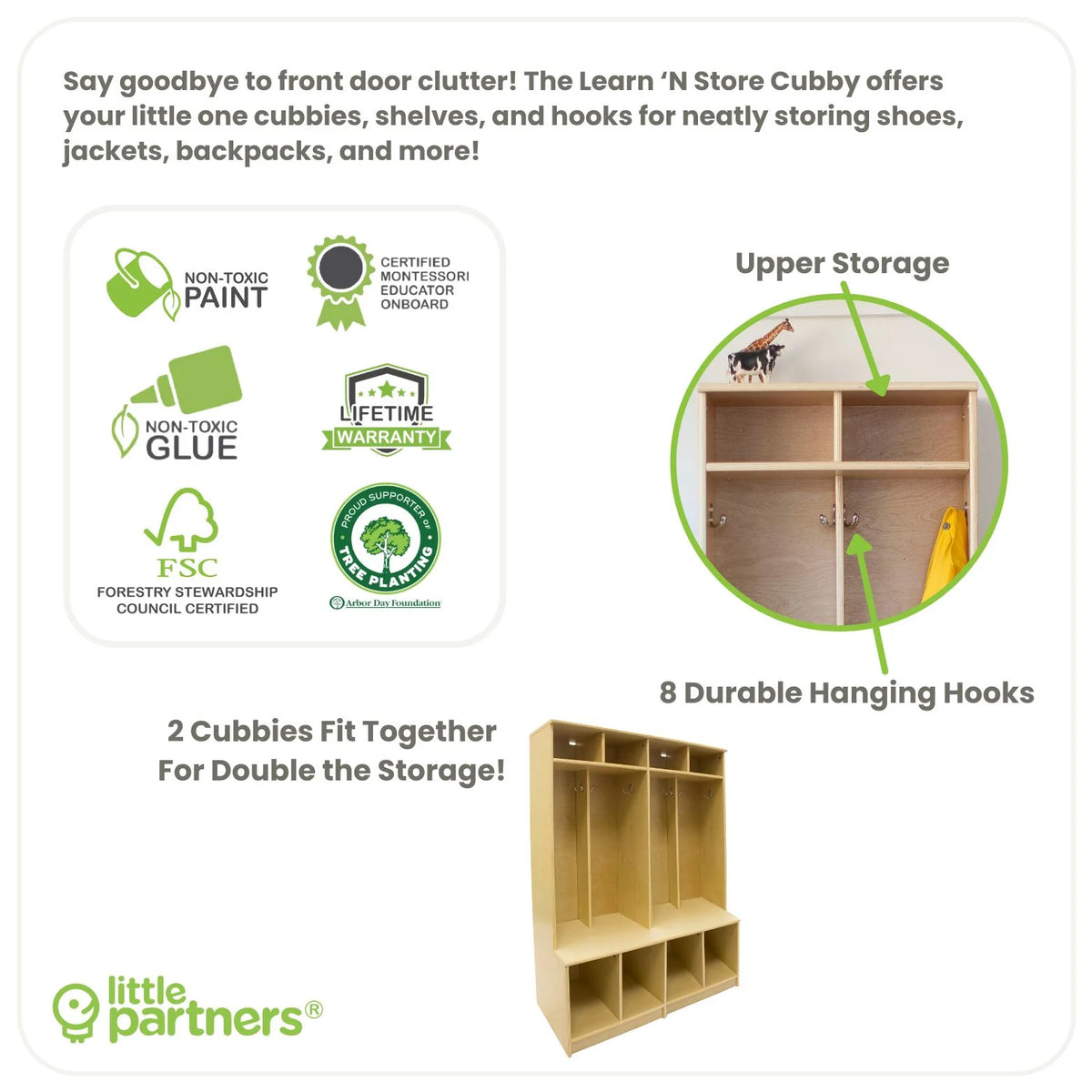 Little Partners Locker Cabinet Cubby Organizer, Learn 'N Store Wooden Classroom Cubbies Compartment Lockers for Storage of Toddlers and Kids Coats, Equipment, Backpacks - Espresso