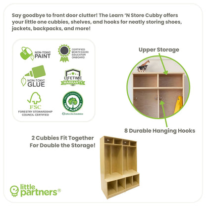 Little Partners Locker Cabinet Cubby Organizer, Learn 'N Store Wooden Classroom Cubbies Compartment Lockers for Storage of Toddlers and Kids Coats, Equipment, Backpacks - Espresso