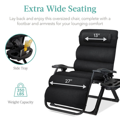 Best Choice Products Oversized Zero Gravity Chair, Folding Recliner w/ Removable Cushion, Side Tray - Fossil Gray