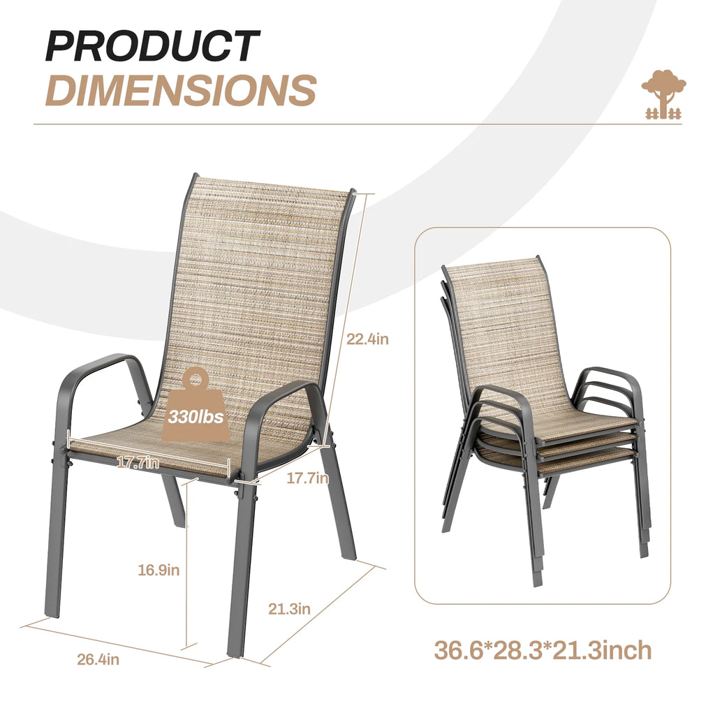 Pirecart Set of 4 Patio Dining Chairs, Textilene Outdoor Stacking Chairs for Poolside, Backyard, Garden