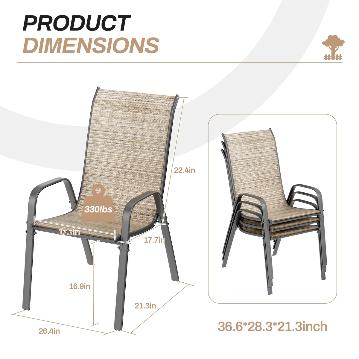 Pirecart Set of 4 Patio Dining Chairs, Textilene Outdoor Stacking Chairs for Poolside, Backyard, Garden