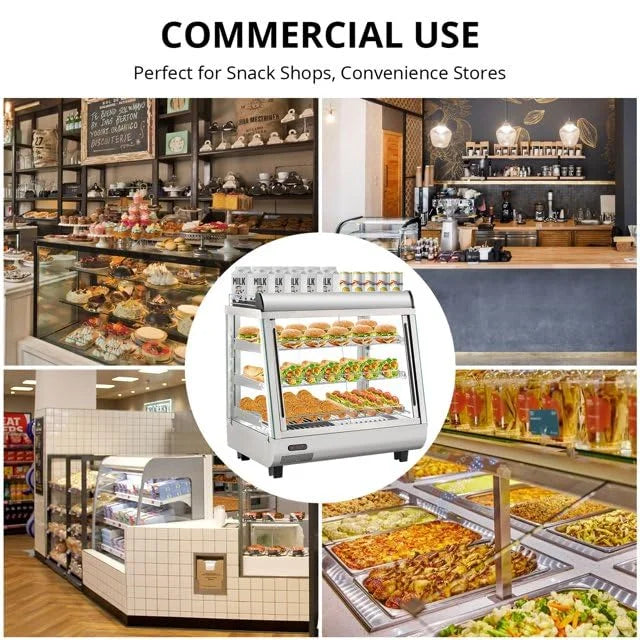 36" Commercial Food Warmer Display Case, Countertop Warmer Display Case, Commercial Food Warmer with Adjustable Shelves, Glass Sliding Doors, 3 Tier Electric Heated Display Cabinet