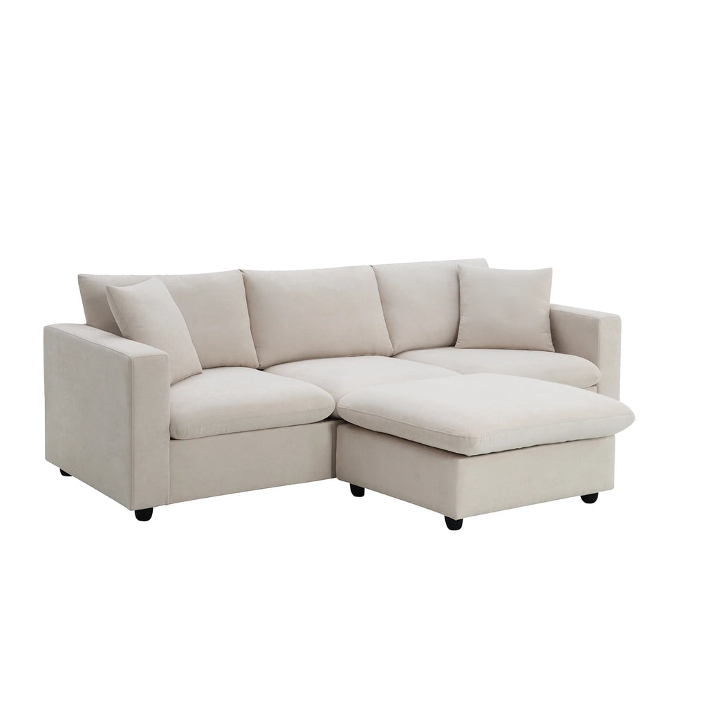 Harper & Bright Designs Modern Sectional Sofa 3 Seat Couch with Ottoman, Upholstered L Shaped Cloud Couch for Small Space Apartment Office, White