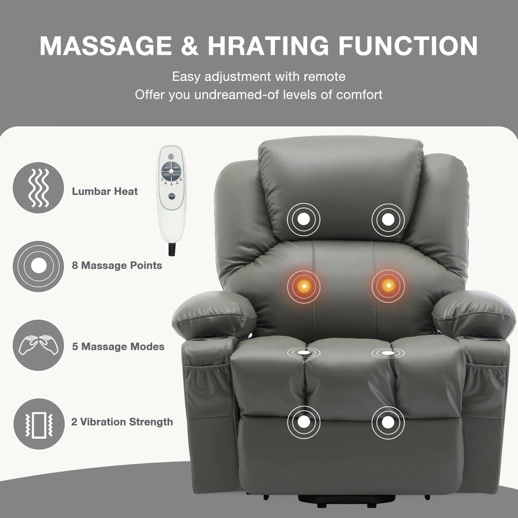 JONPONY Power Lift Recliner Chair Recliners for Elderly with Heat and Massage Recliner Chair for Living Room with Infinite Position and Side Pocket,USB Charge Port,Black