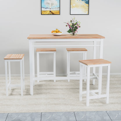 Counter Height Table Set of 5, Breakfast Bar Table and Stool Set, Minimalist Dining Table with Backless Stools, Wood Top Pub Table & Chair Set for Kitchen Apartment Bistro - Space Saving