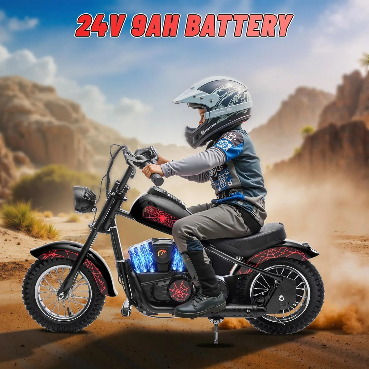 Electric Dirt Bike for Kids, 24V Motor Kids Dirt Bike, Cuoote 250W Ride On Motorcycle up to 15 mph, 150 lb Max Weight, Twist Throttle, Power Display, Rear Suspension, Hand Brake