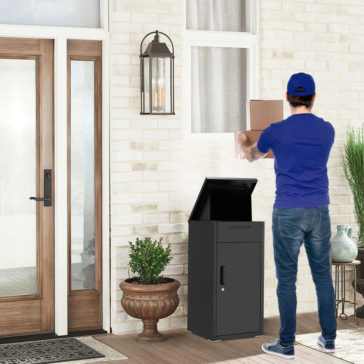AECOJOY Package Delivery Boxes for Outside Parcel Drop Box Outdoor Storage Box Wall Mounted Express Mail Package Delivery Box 17" x 16" x 38.3" Black