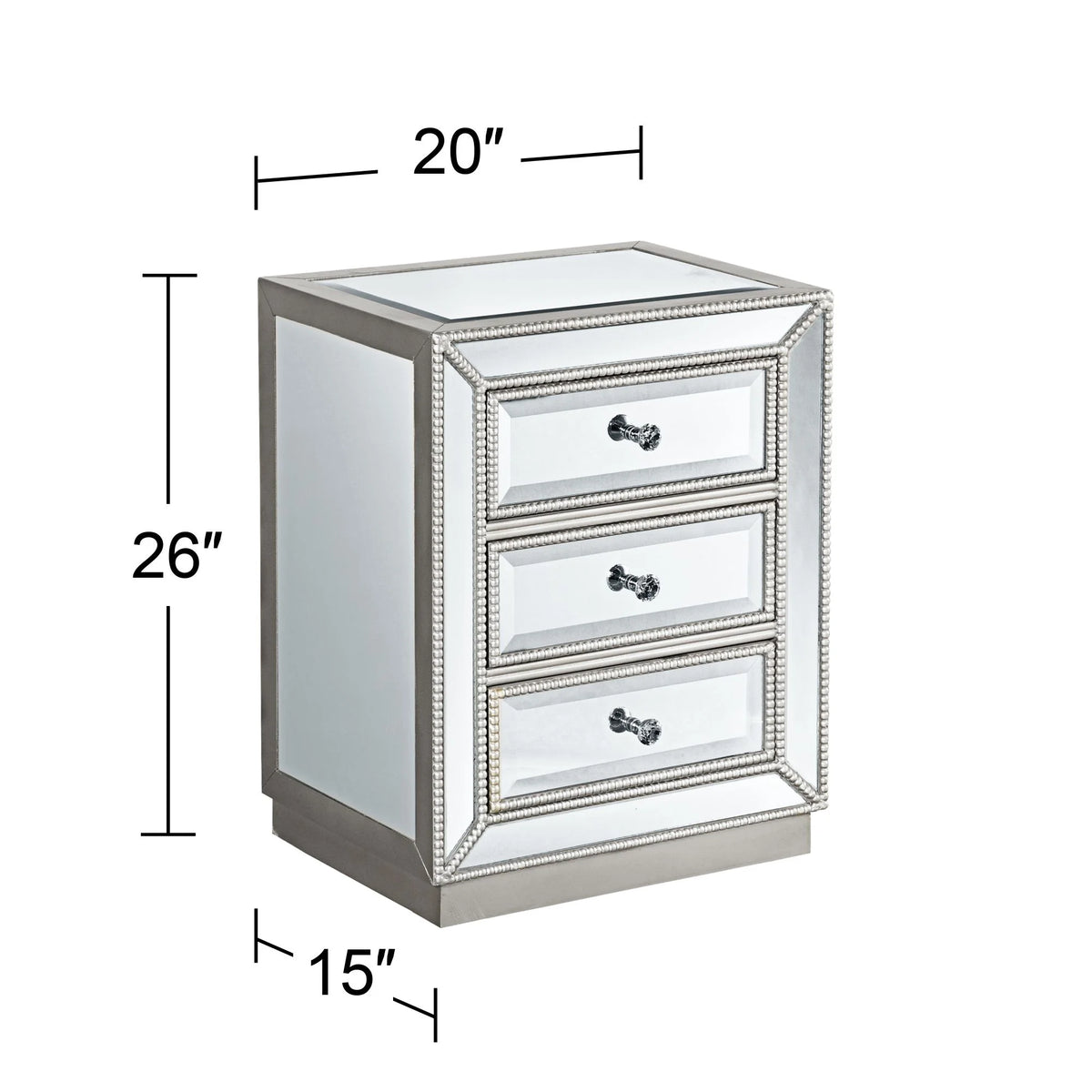 Coast to Coast Accents Modern Antique Silver Mirrored Rectangular Accent Table 20" x 15" with 3-Drawer for Living Room Bedroom