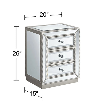 Coast to Coast Accents Modern Antique Silver Mirrored Rectangular Accent Table 20" x 15" with 3-Drawer for Living Room Bedroom