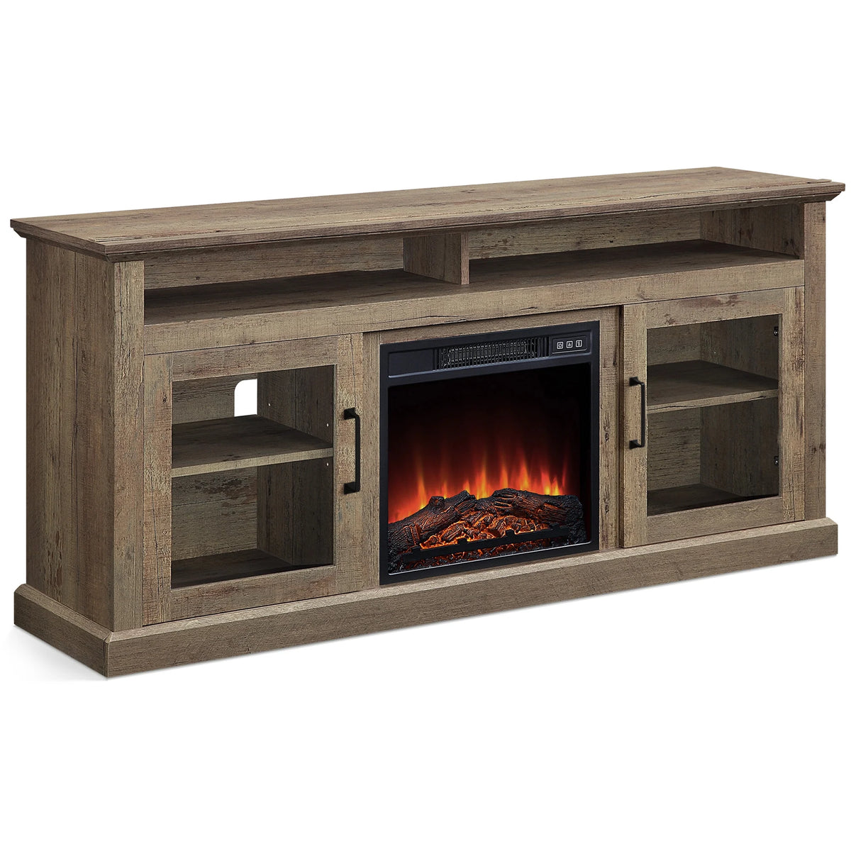 BELLEZE 60" TV Stand with 18" Electric Fireplace, Traditional TV Stand for TVs up to 65", Modern Media Entertainment Center Console Table with Open Storage Shelves & Cabinets - Cayman (Rustic Grey)