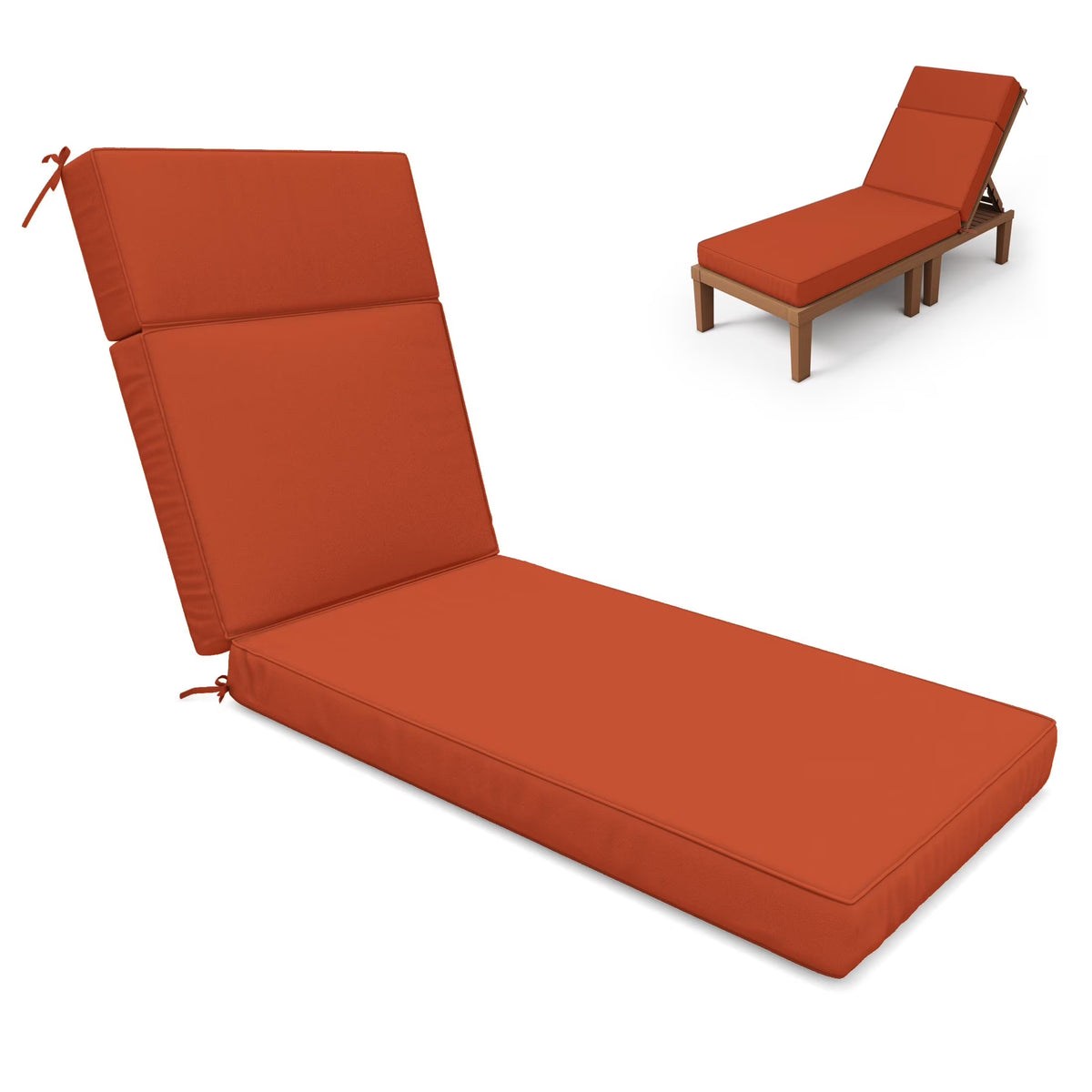 Kimunuk Outdoor Chaise Lounge Cushions set of 2, 80" x 26" x 4" Waterproof Pool Beach Recliner Replacement Cushions with Ties, Navy