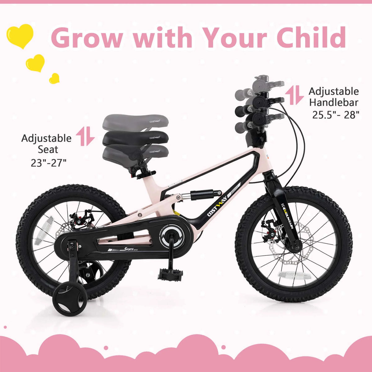 Costway 16 Inch Children Bicycle with Training Wheels & Double Disc Brakes Adjustable Seat Magnesium Alloy Blue