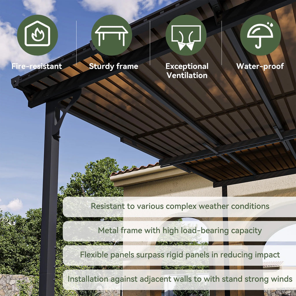 Aoxun 8' x 5' Gazebo for Patio, Gazebo Pergola with Sloped Roof, Grill Gazebo Large Wall-Mounted Heavy Duty Awnings, for Backyard, Deck, Patio