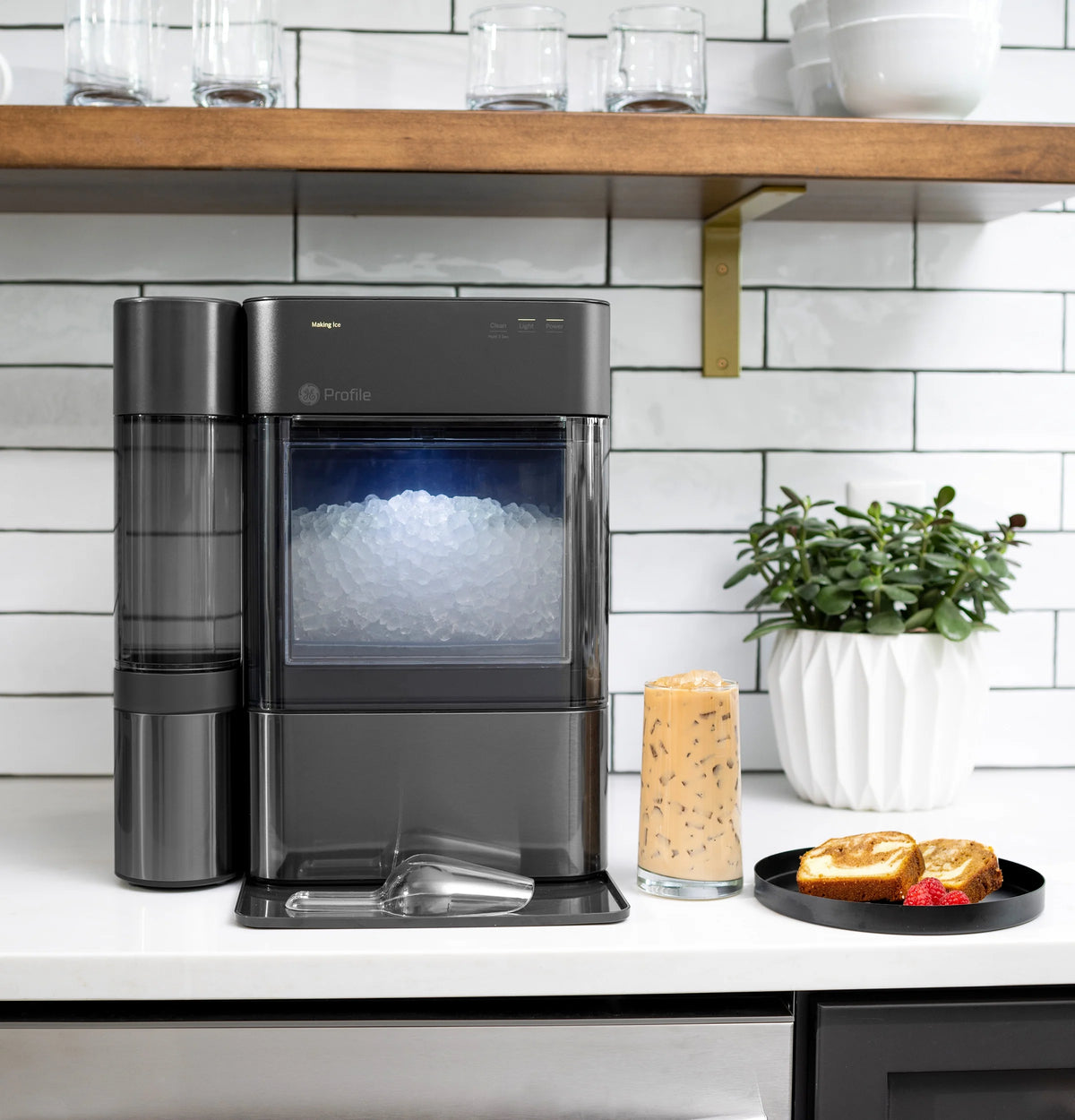 GE Appliances 38 lbs Capacity Built-In Ice Maker, Black Stainless Steel