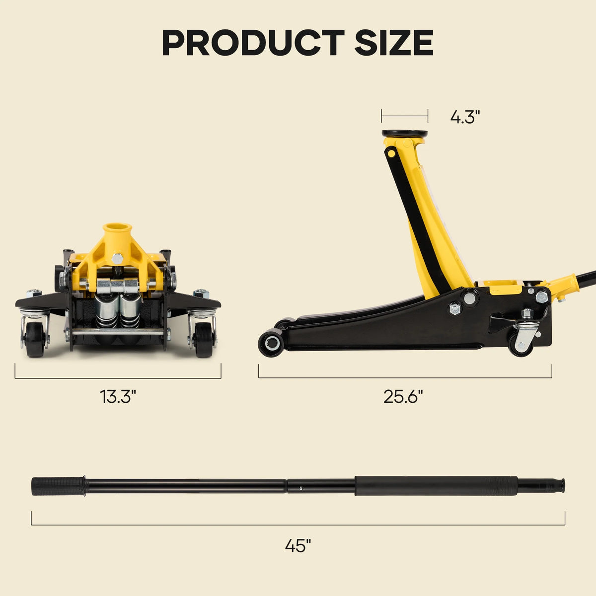 Naipo 3 Ton Low Profile Floor Jack, Dual Piston Hydraulic Pump, Heavy Duty All Steel Construction, Lifting Range 2.8"-19.7", Use for Car, SUV, Mini RV, Light Truck, Yellow